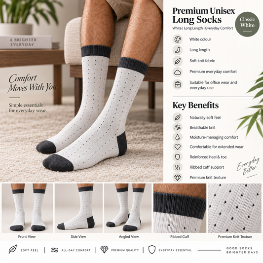 Premium Unisex Long Socks | Light Grey | Bamboo Fabric