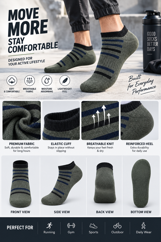 Unisex Sports Low Cut Socks – Pack of 4 | Multicolour | Cotton