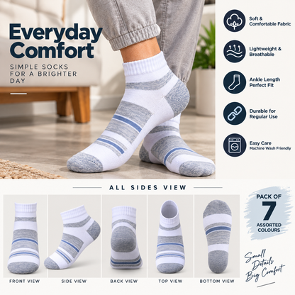 7 Days Ankle Socks for Men – Pack of 7 | Multicolour