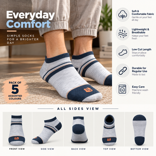 Men's Basic Low Cut Socks – Pack of 5 | Multicolour