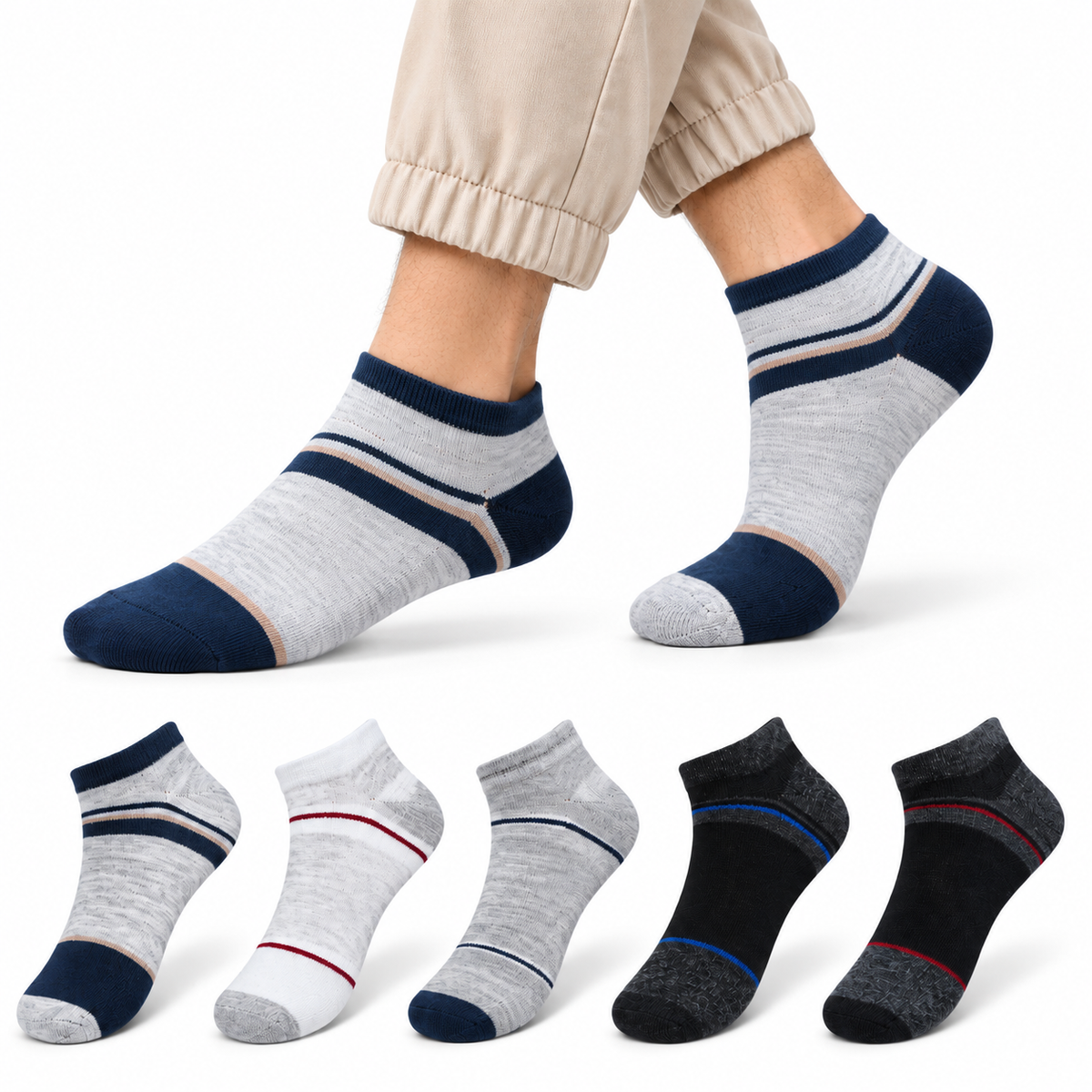 Men's Basic Low Cut Socks – Pack of 5 | Multicolour