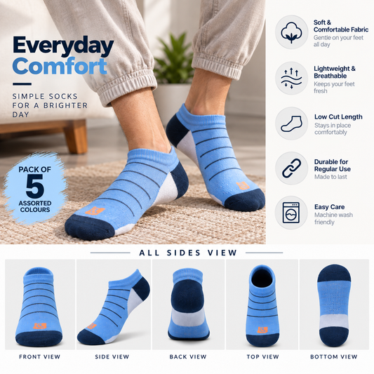 Men's Basic Low Cut Socks – Pack of 5 | Multicolour