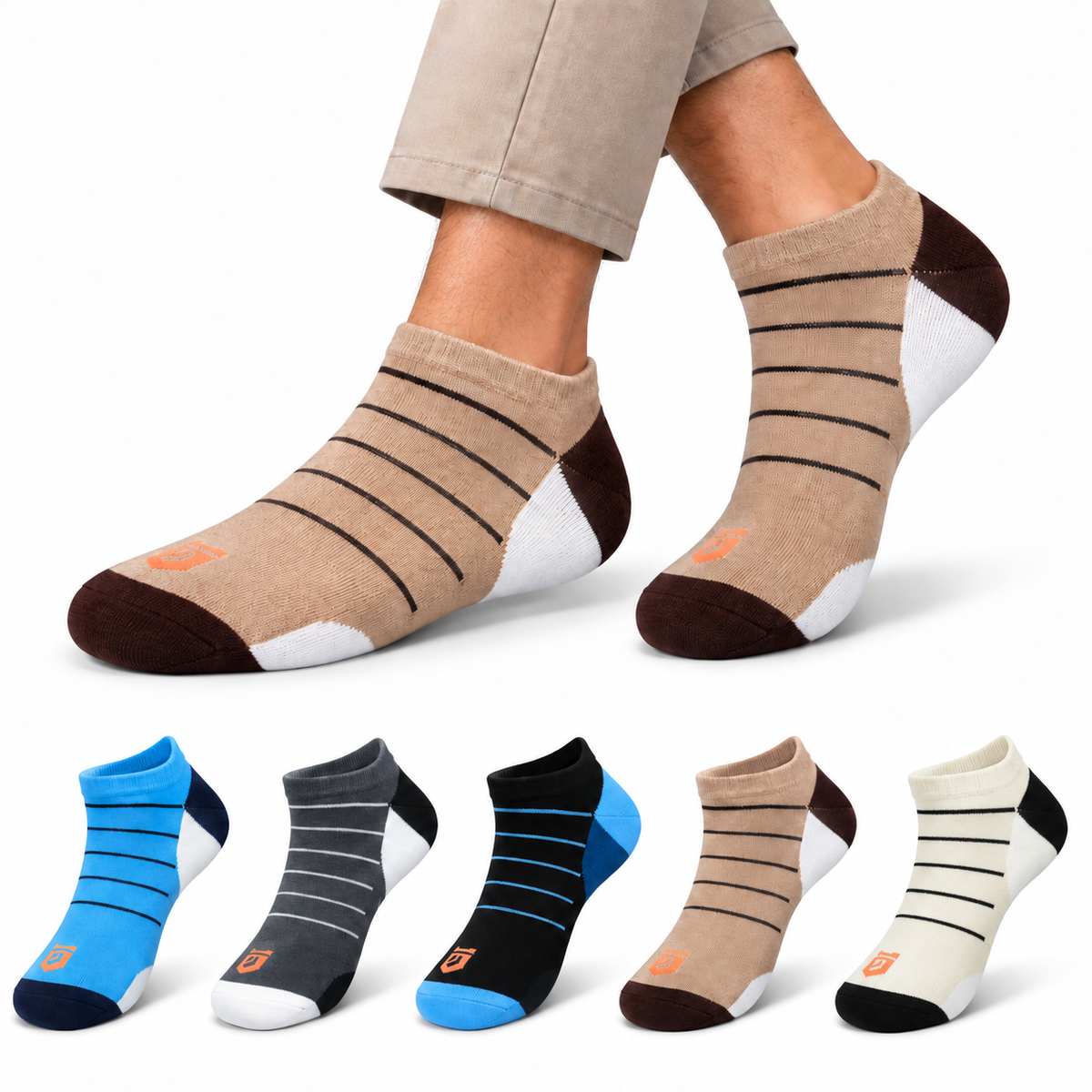 Men's Basic Low Cut Socks – Pack of 5 | Multicolour