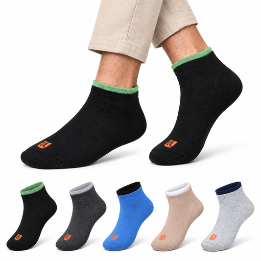 Men's Basic Ankle Socks – Pack of 5 | Multicolour | Ribbed