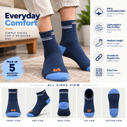 Men's Basic Medium Socks – Pack of 5 | Multicolour