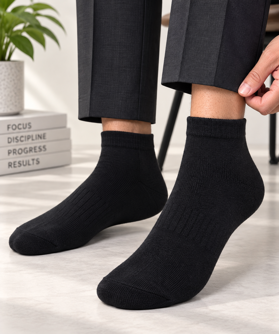 Men's Formal Ankle Socks – Pack of 4 | Black | Cotton