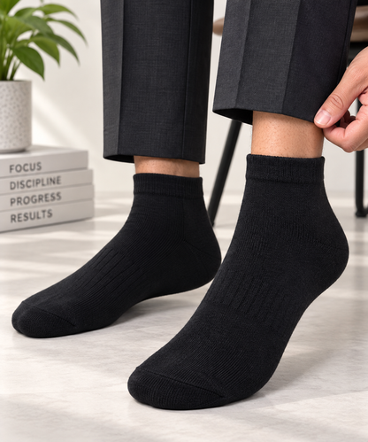 Men's Formal Ankle Socks – Pack of 4 | Black | Cotton
