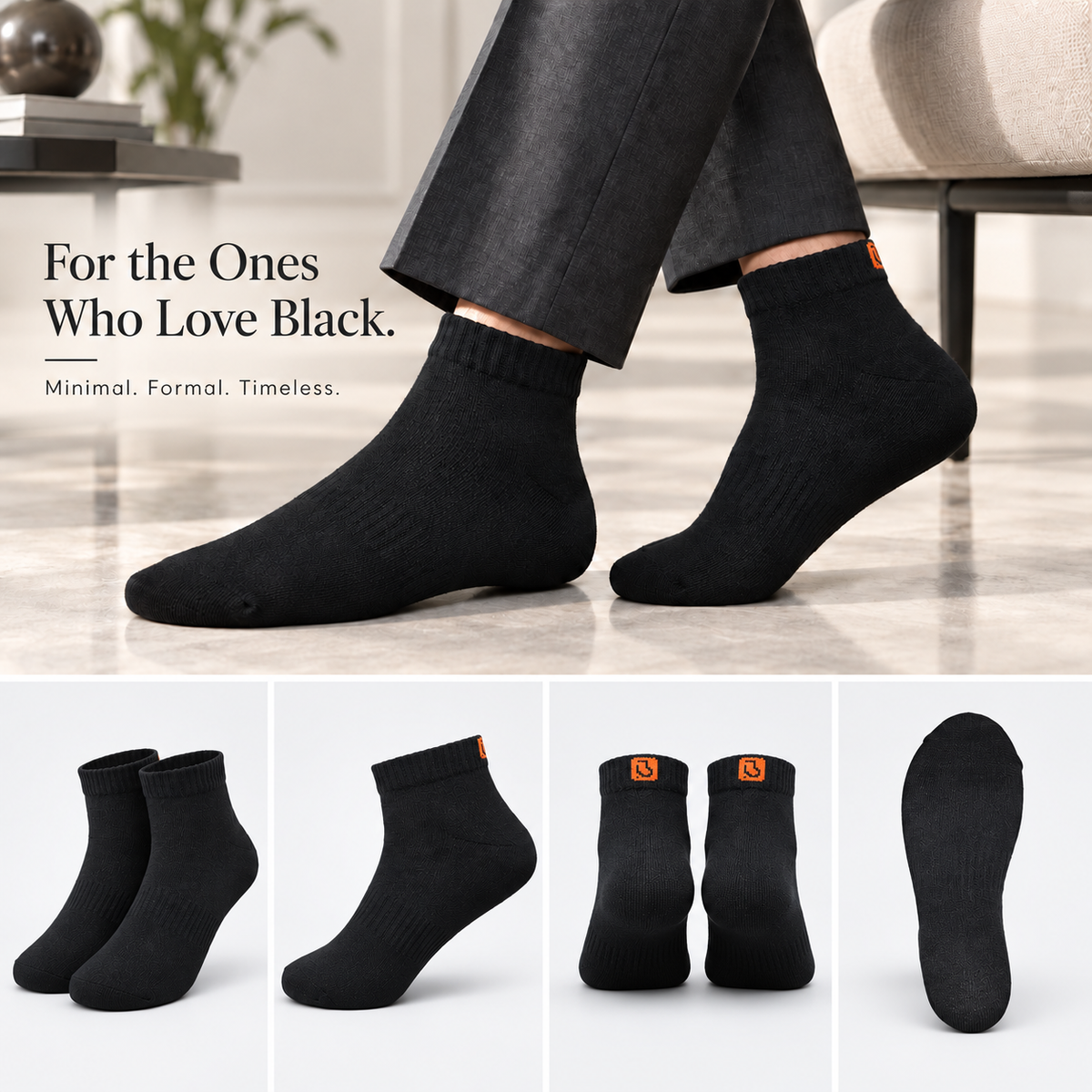 Men's Formal Ankle Socks – Pack of 4 | Black | Cotton