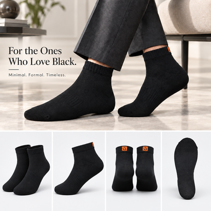 Men's Formal Ankle Socks – Pack of 4 | Black | Cotton