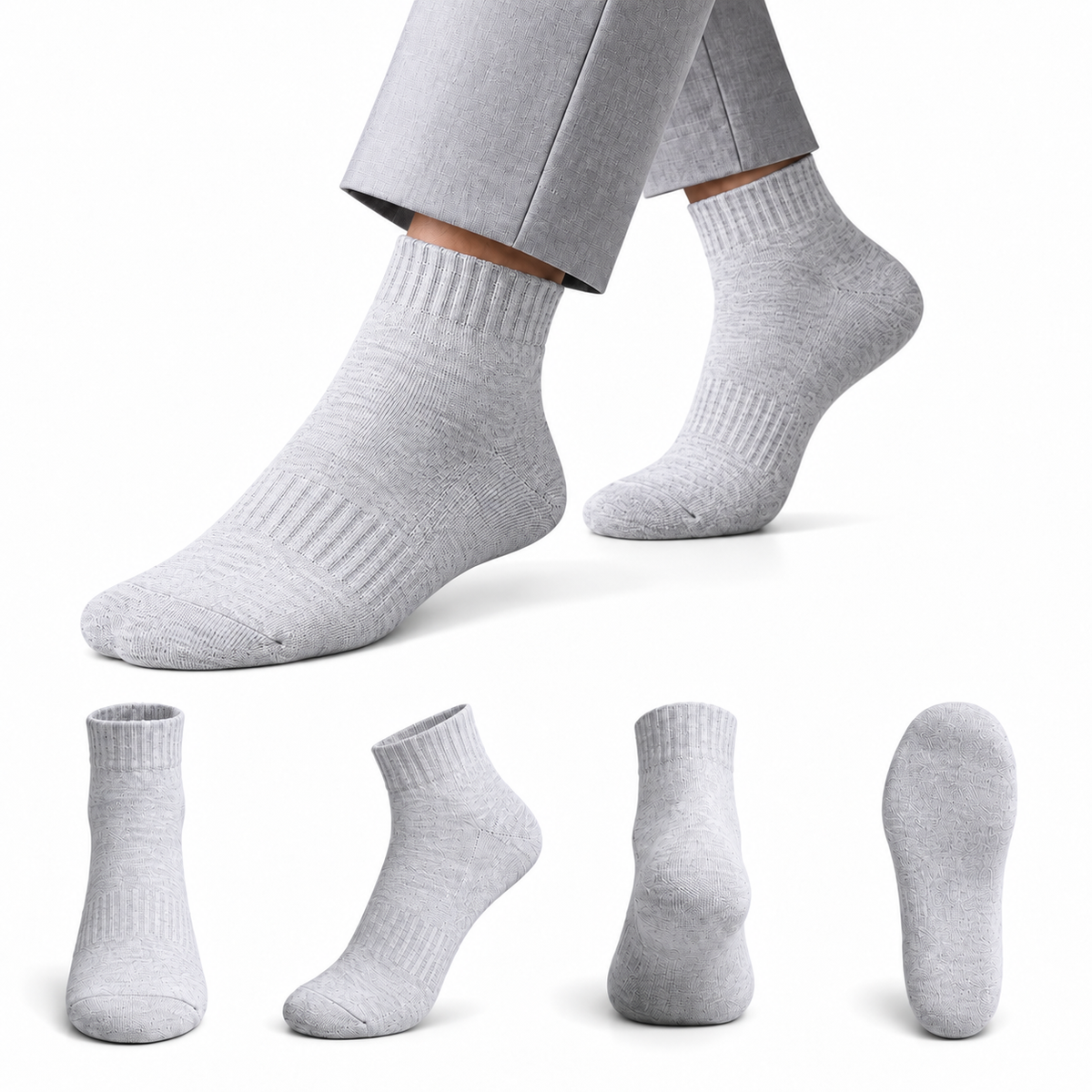 Men's Formal Ankle Socks – Pack of 4 | Silver Grey | Cotton