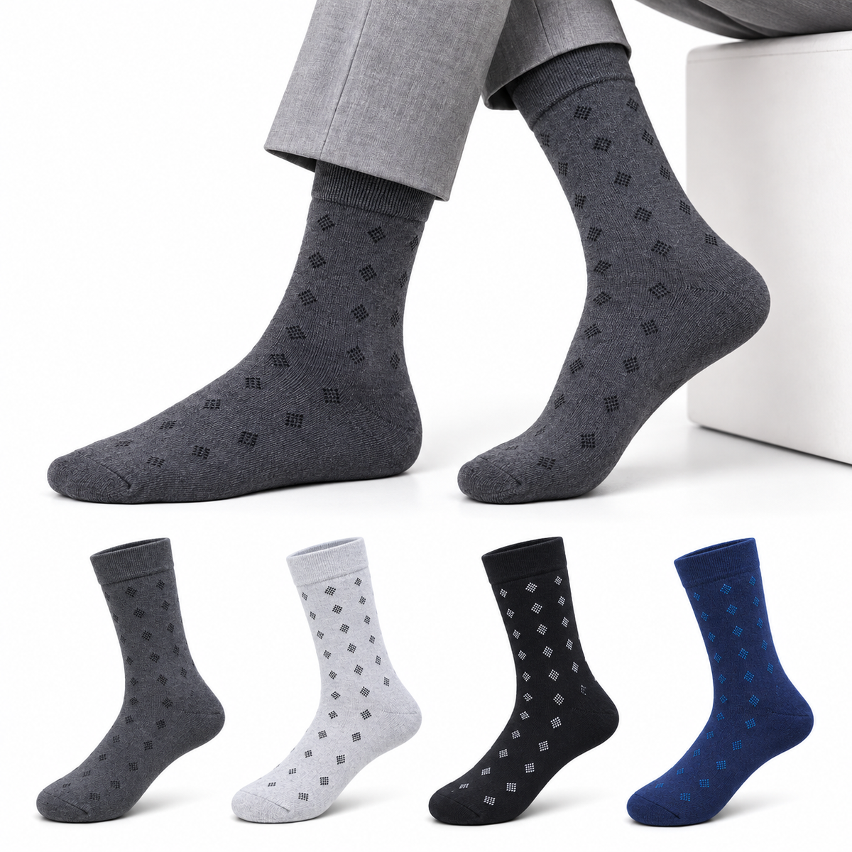Men's Long Formal Socks – Pack of 4 | Multicolour |Cotton