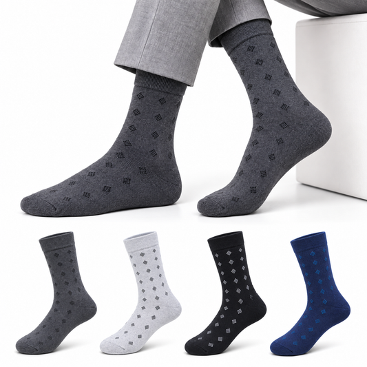 Men's Long Formal Cotton Socks, Multicolour, Comfortable Office Wear(Pack of 4)