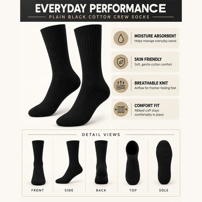 Unisex Gym Long Socks – Pack of 3 | Black | Combed Cotton