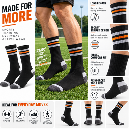 Unisex Gym Long Socks – Pack of 3 | Black | Combed Cotton
