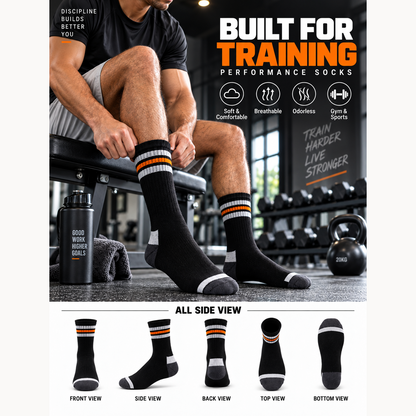 Unisex Gym Long Socks – Pack of 3 | Black | Combed Cotton