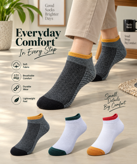 Unisex GenZ Low Cut Socks – Pack of 3 | Multicolour | Combed Cotton