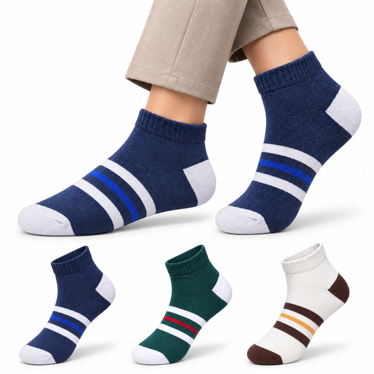 Unisex GenZ Ankle Socks, Multicolour, Combed Cotton, Jali Mesh, Breathable Casual Socks (Pack of 3)