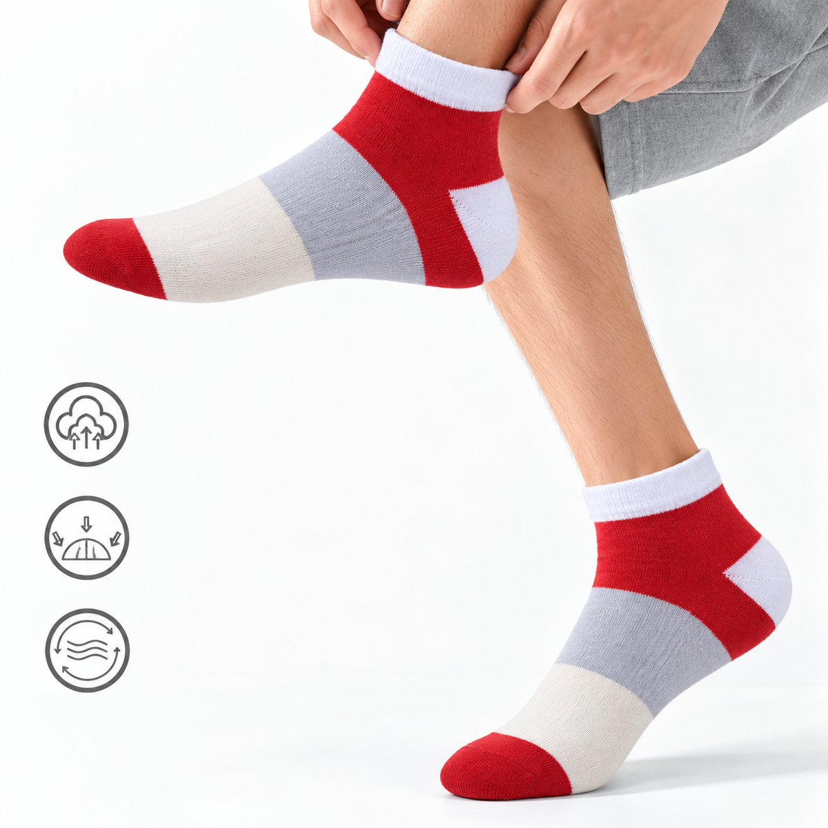Unisex GenZ Ankle Socks – Pack of 3 | Multicolour | Combed Cotton