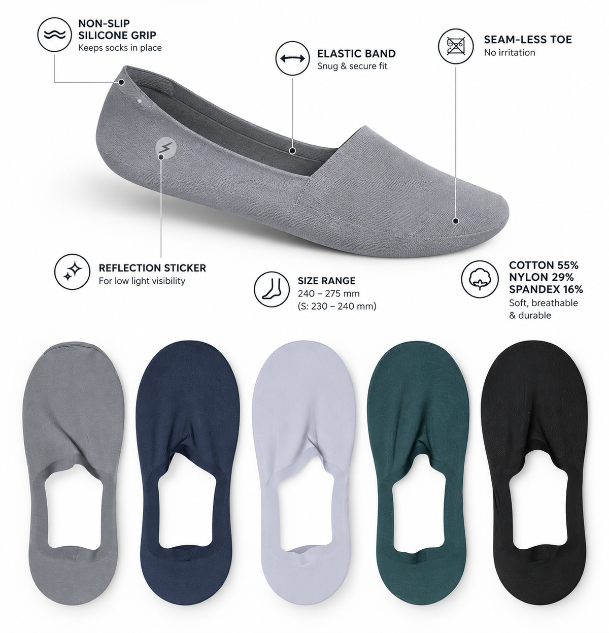 Premium Men's Loafer Low Cut Socks – Pack of 3 | Multicolour