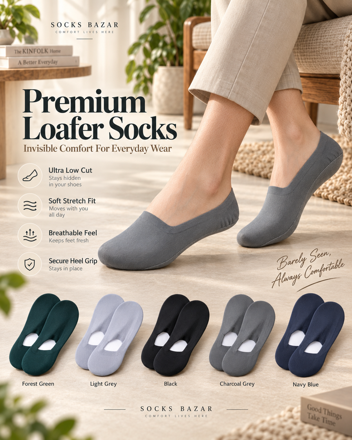 Premium Men's Loafer Low Cut Socks – Pack of 3 | Multicolour