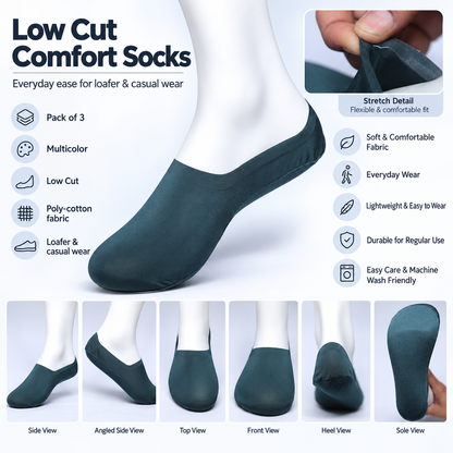 Premium Men's Loafer Low Cut Socks – Pack of 3 | Multicolour