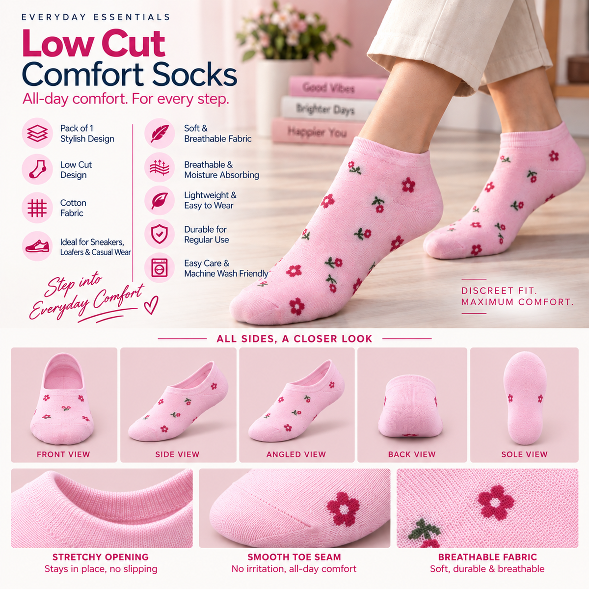 Women's Low Cut Socks – Pack of 5 | Multicolour