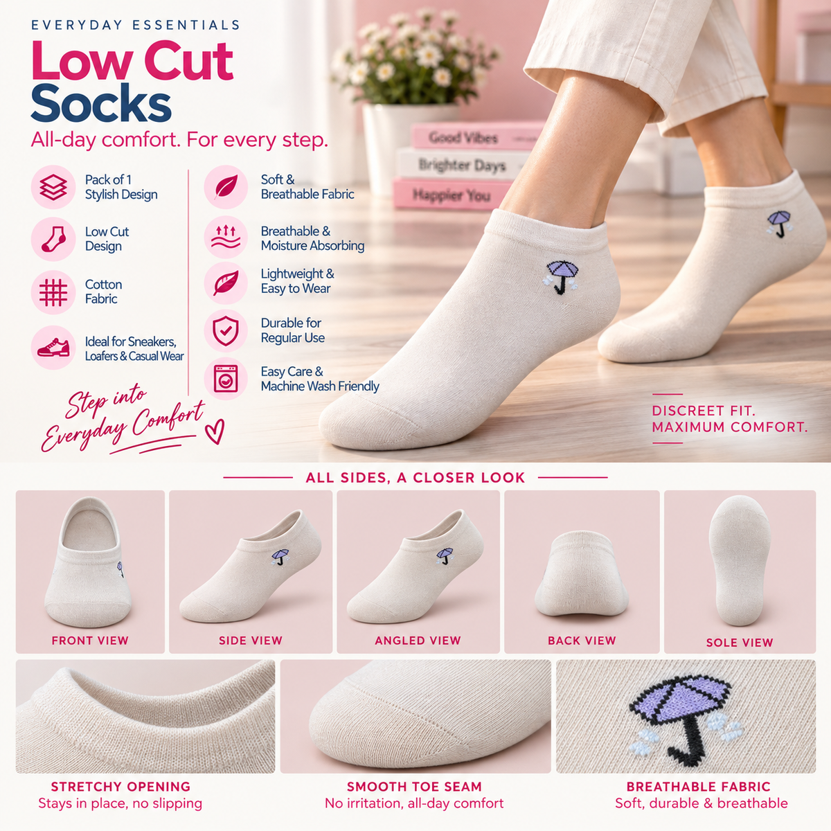 Women's Low Cut Socks – Pack of 5 | Multicolour