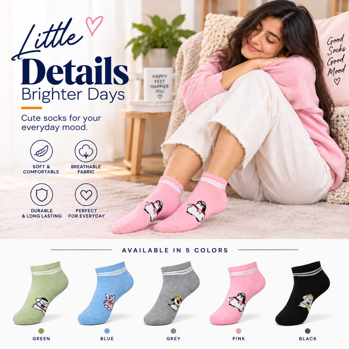 Women's Low Cut Socks – Pack of 5 | Multicolour