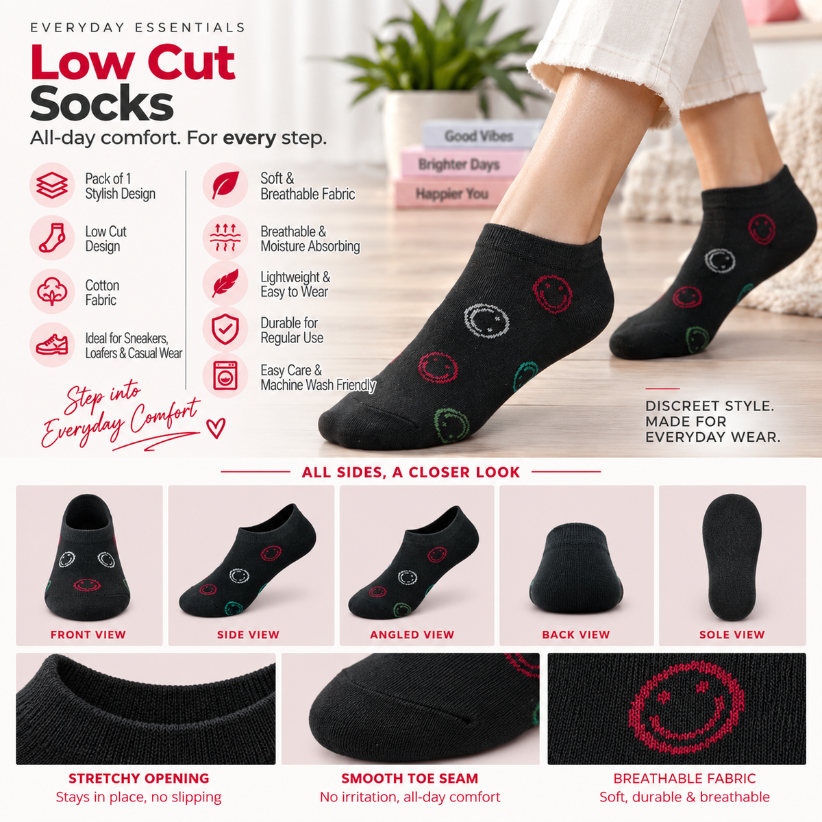 Women's Low Cut Socks – Pack of 5 | Multicolour