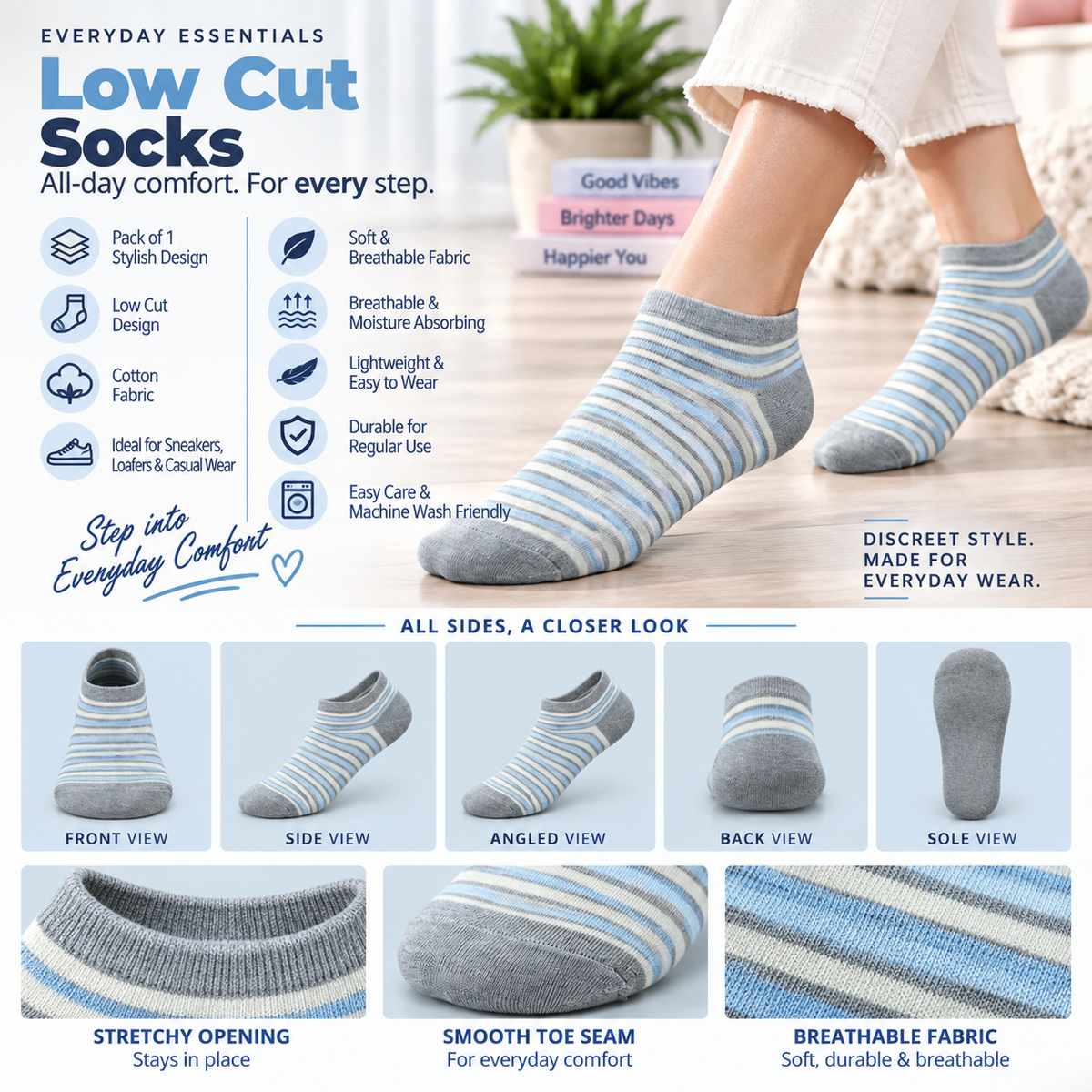Women's Low Cut Socks – Pack of 5 | Multicolour