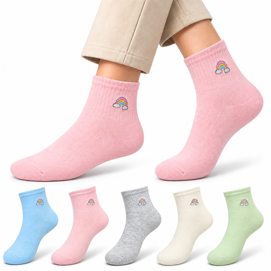 Women's Ankle Socks, Pack of 5, Multicolor, Soft & Comfortable Everyday Socks