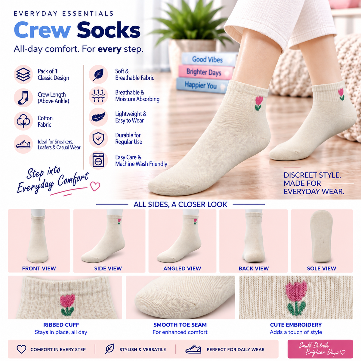 Women's Ankle Socks – Pack of 5 | Multicolour