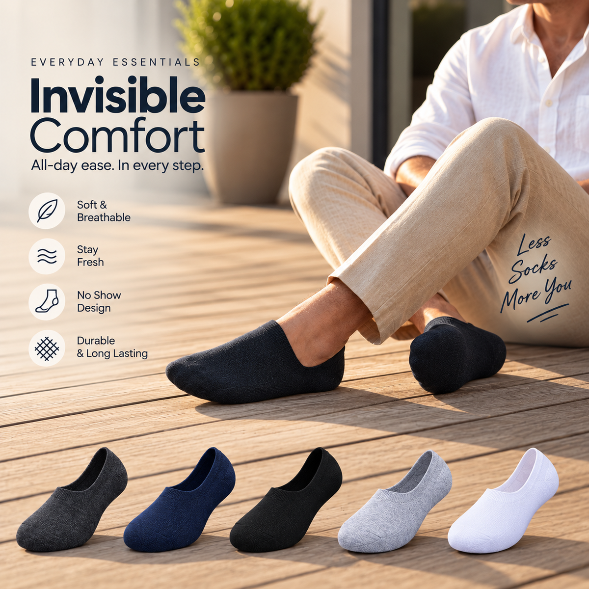 Men's Plain Loafer Low Cut Socks – Pack of 6 | Multicolour