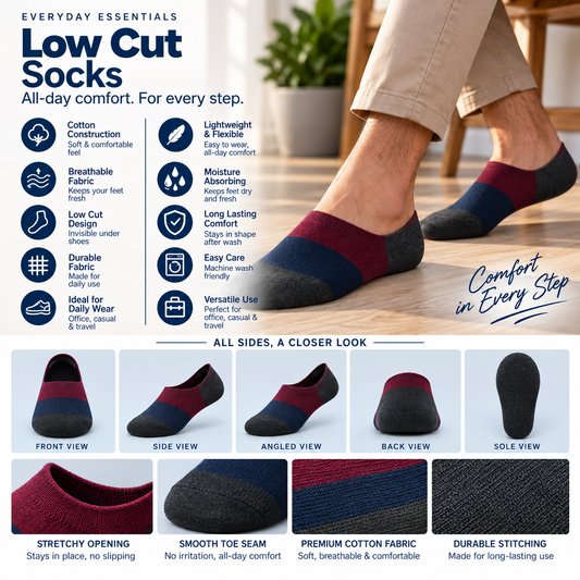 Men's Loafer Low Cut Socks – Pack of 6 | Multicolour