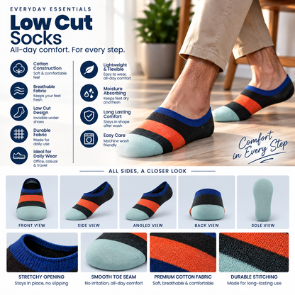 Men's Loafer Low Cut Socks – Pack of 6 | Multicolour