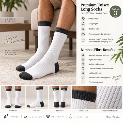 Premium Unisex Long Socks | Milky White | Bamboo Fabric