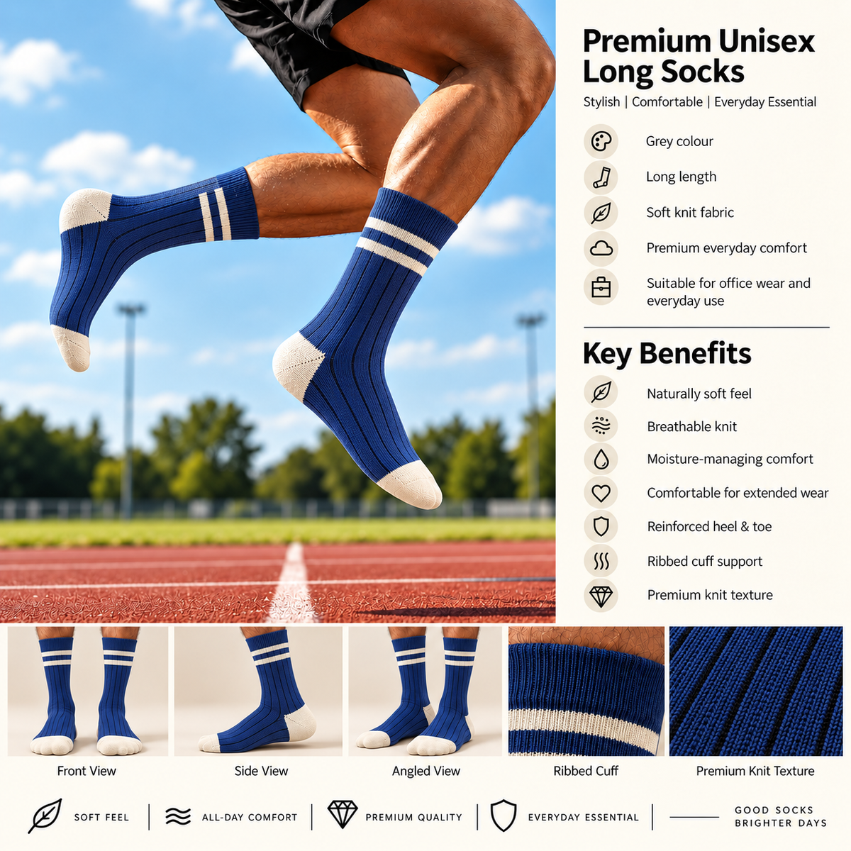 Premium Unisex Long Socks | Denim Blue | Bamboo Fabric