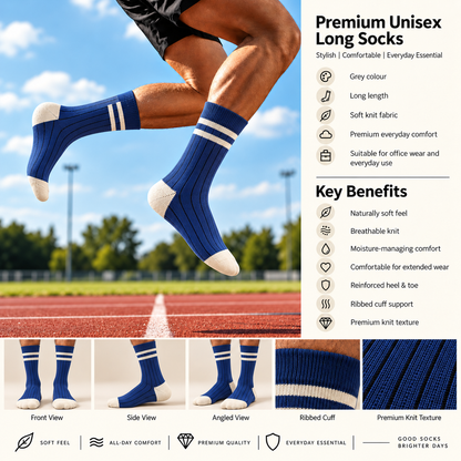 Premium Unisex Long Socks | Denim Blue | Bamboo Fabric
