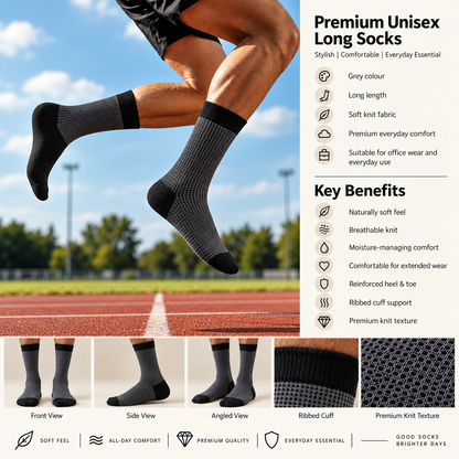 Premium Unisex Long Socks | D Grey | Bamboo Fabric