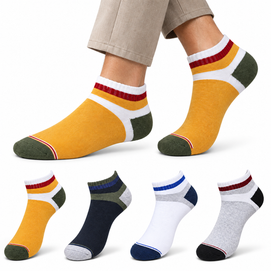 Unisex Sports Ankle Cotton Socks, Multicolour, Comfortable Sports & Everyday Wear( Pack of 4)
